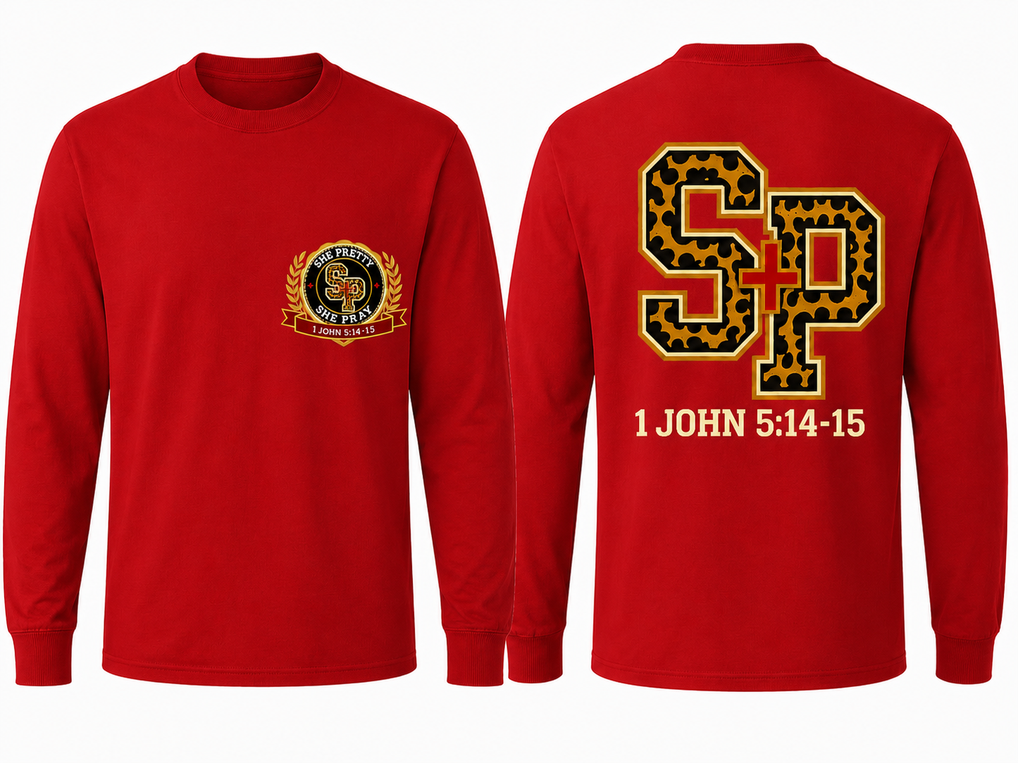 PREORDER September 2-10: Red She Pretty + She Pray®️ Kingdom Collegiate Long Sleeve T-Shirt *Estimated Shipping: Late September*