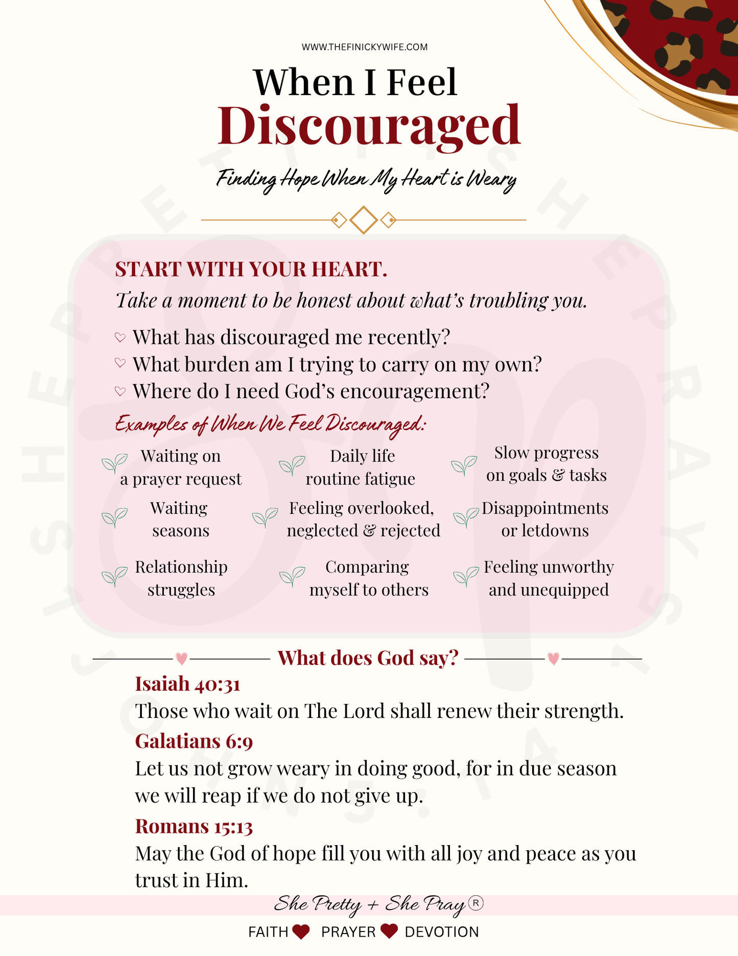 When I feel discouraged | Bible Study Printable