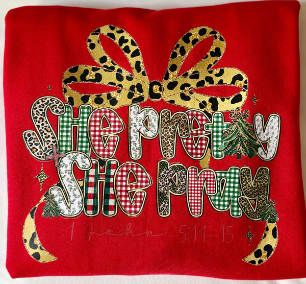 ♥️Pre-Order Red She Pretty+She Pray®️Holiday Sweatshirt (Dec 2nd last day to order-Ships in Dec)