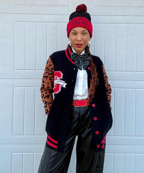 (PRE-ORDER) She Pretty+She Pray®️Varsity Cardigan-Ships December 2025