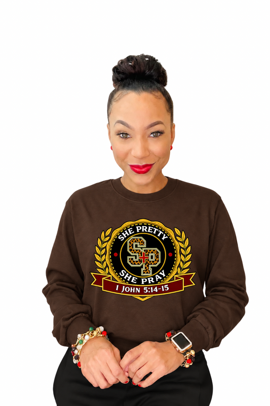 PREORDER October 1-9: Brown She Pretty + She Pray®️ Kingdom Collegiate Sweatshirt *Estimated Shipping: Late October