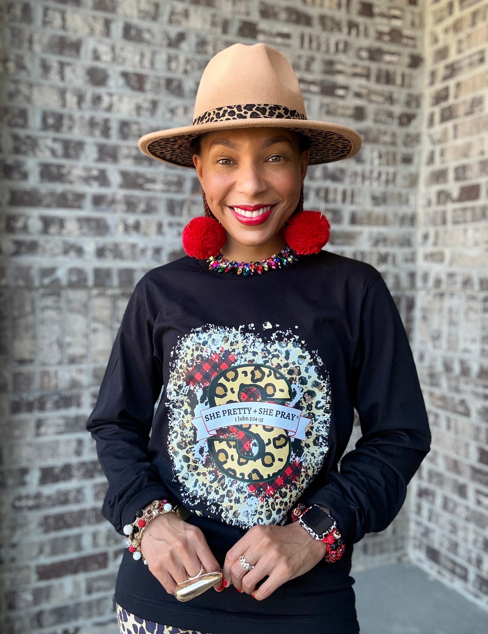 🐆Pre-Order Black & Leopard She Pretty+She Pray®️Holiday T-Shirt (Dec 2nd last day to order-Ships in Dec)