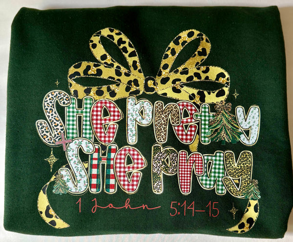 💚Pre-Order Green She Pretty+She Pray®️Holiday Sweatshirt (Dec 2nd last day to order-Ships in Dec)