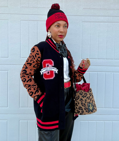 (PRE-ORDER) She Pretty+She Pray®️Varsity Cardigan-Ships December 2025